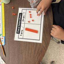 Our grade 1 class was working on place value using manipulatives. 